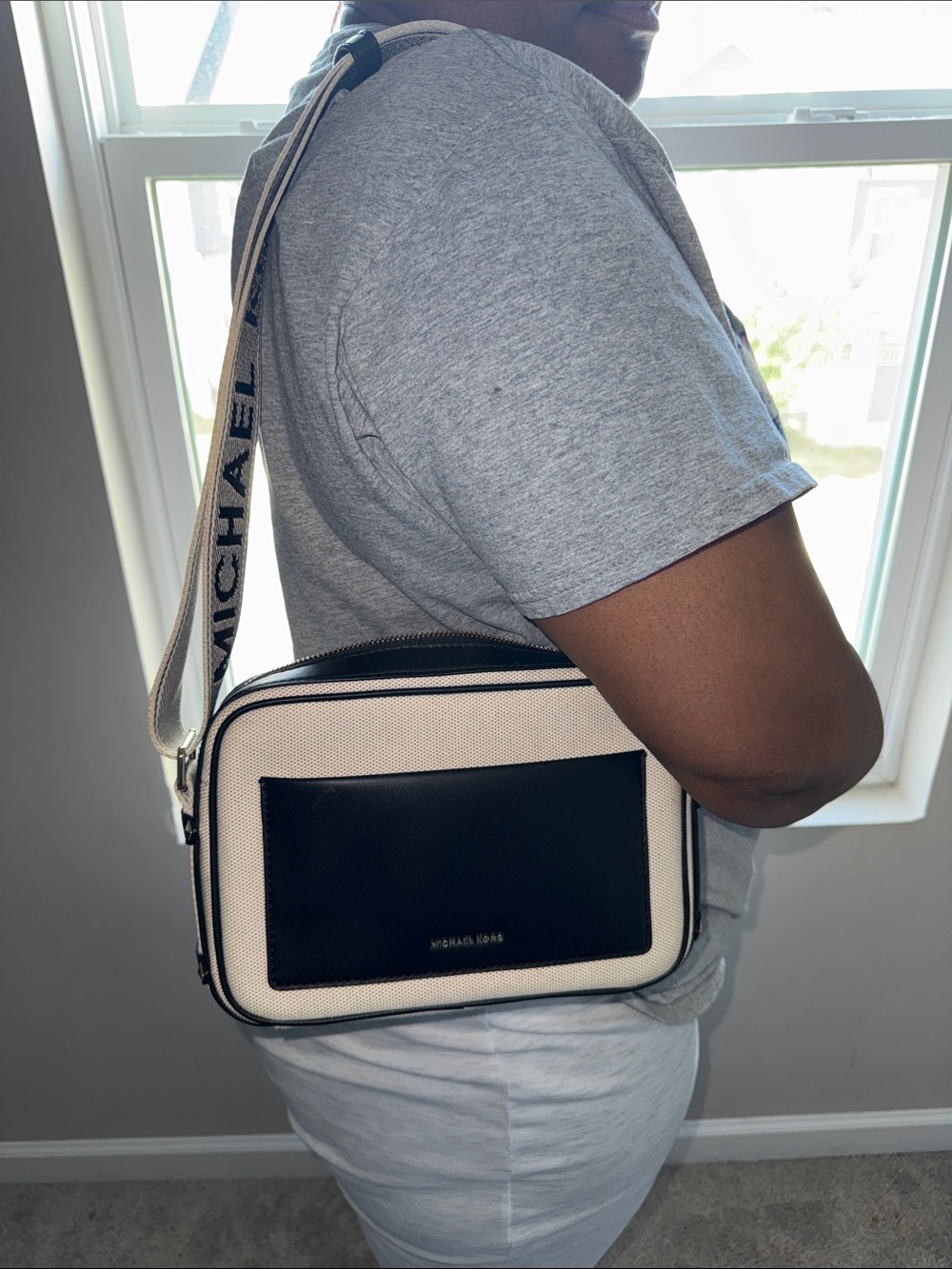 Michael Kors Black & Cream Crossbody Messenger Bag